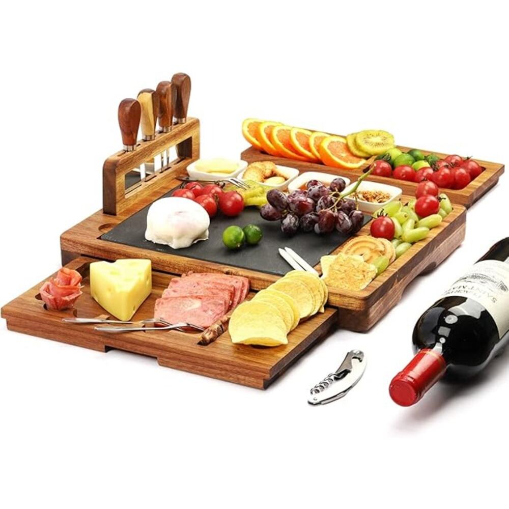 Premium Large Cheese Charcuterie Board, Tray Set with dipping bowls and utensils